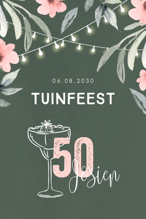 Uitnodiging verjaardag 50 tuinfeest met bloemen