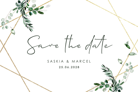 Save the Date kaart geometrisch en botanisch