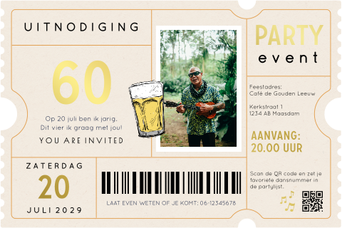 Ticket uitnodiging verjaardag 60 jaar