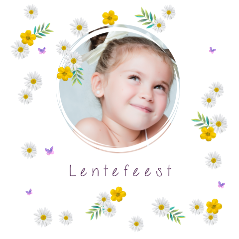 Lentefeest uitnodiging met bloemen en foto