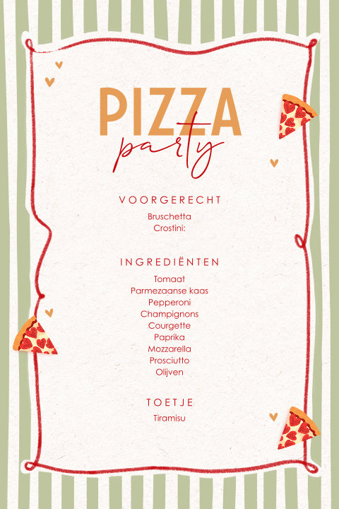 Menukaart 21 diner Pizza Party