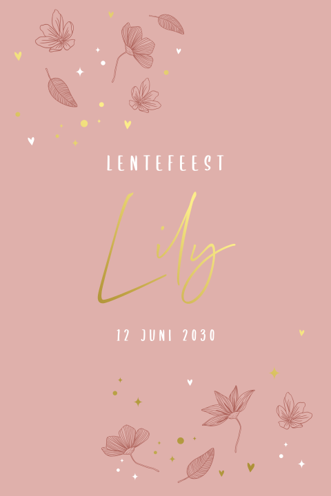 Lentefeest uitnodiging roze met goudfolie