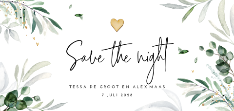 Botanische save the night kaart met goudlook elementen
