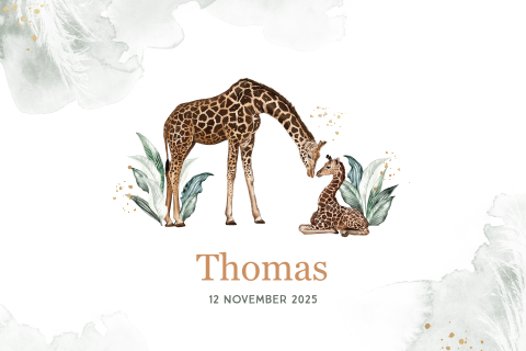 Lief geboortekaartje zoon met giraffe