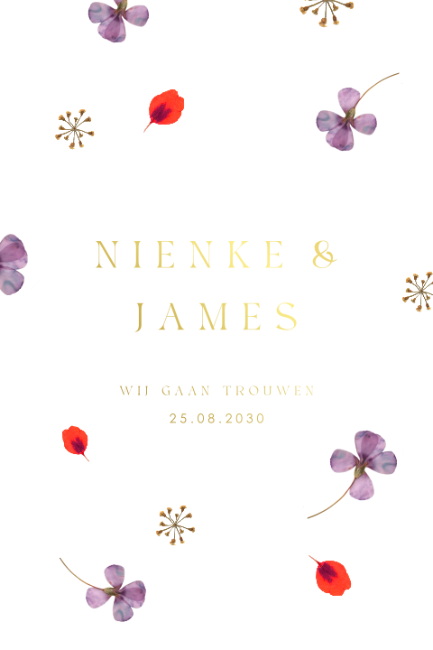 Klassieke trouwkaart met geperste bloemen