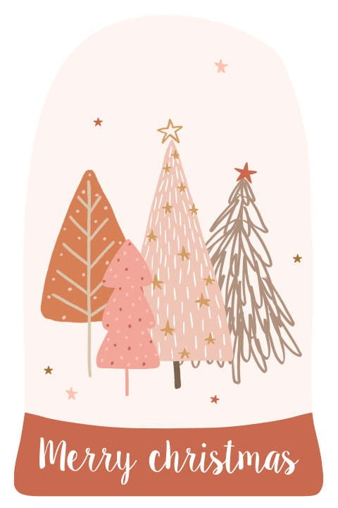 Kerstkaart unieke vorm snow globe met roze accenten