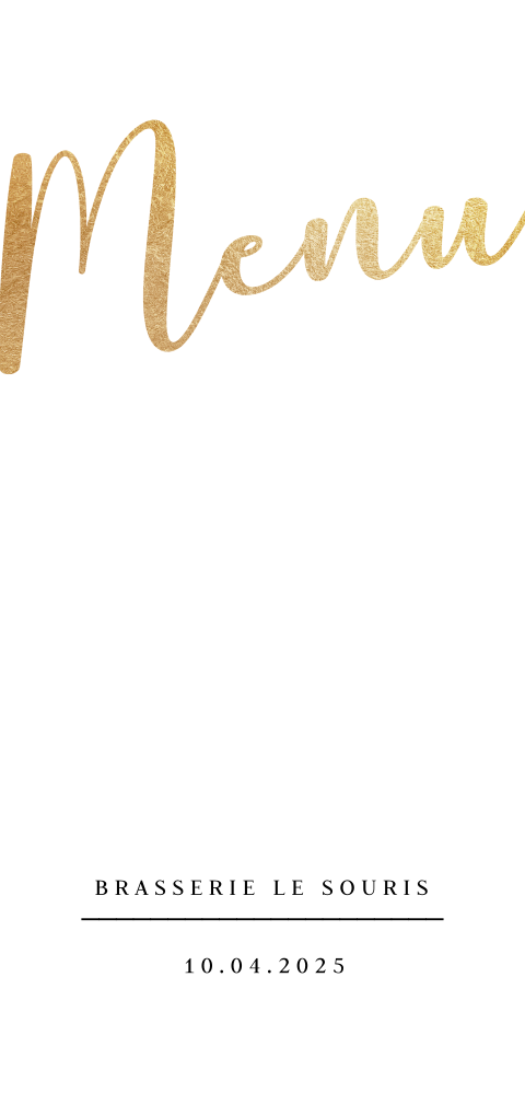 Stijlvolle menukaart bruiloft met goud look