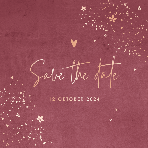 Romantische save the date hart met roséfolie