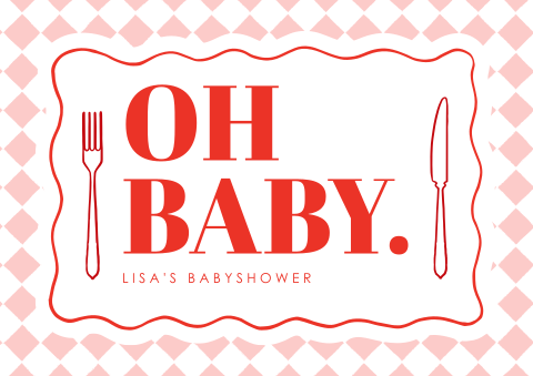 Babyshower placemat met ruitjes en bestek