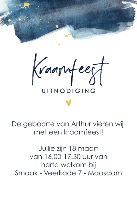 Kraamfeest uitnodiging watercolour met goudfolie
