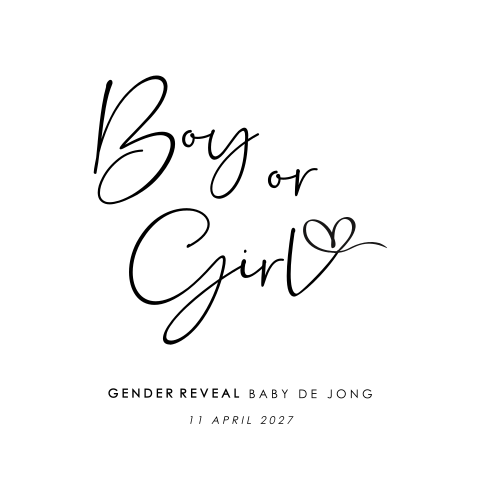 Zwart wit uitnodiging gender reveal party