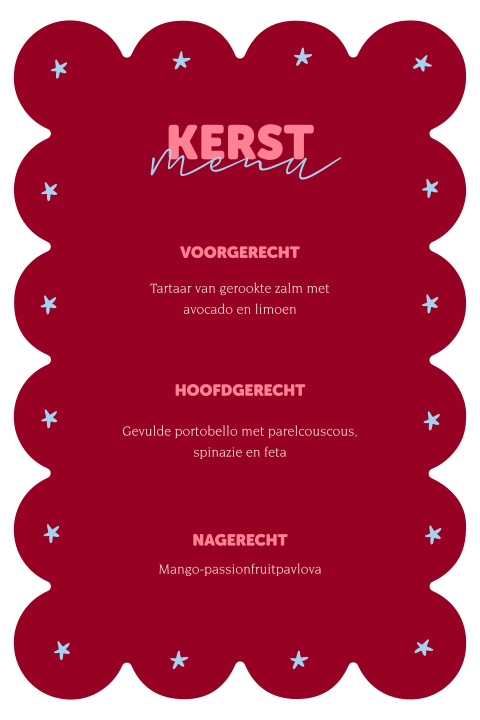 Kerstmenu kaart maken trendy met geschulpte randen