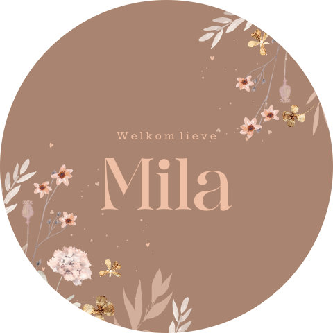 Raamsticker bruin met bloemen en rosékleurige naam