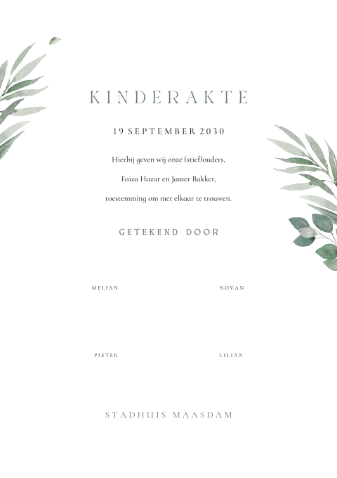 Kinderakte bruiloft botanisch