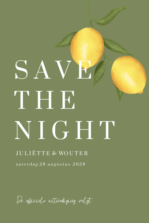 Stijlvolle save the night kaart met citroenen