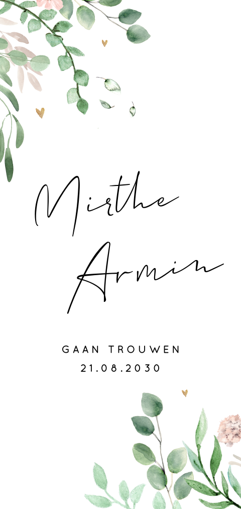 Botanische trouwkaart met roze bloemen
