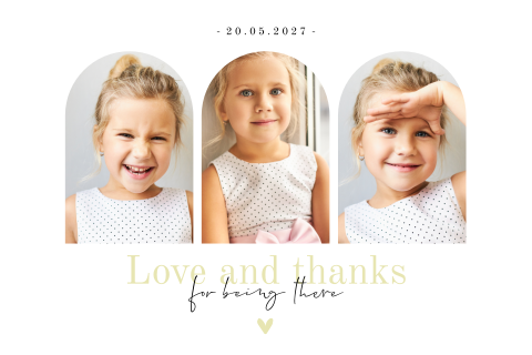 Bedankkaart met drie kaders en eigen foto's