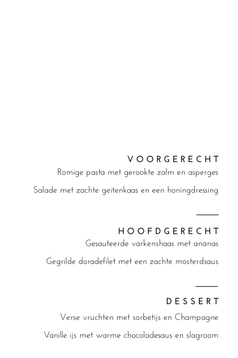 Klassieke en stijlvolle menukaart bruiloft