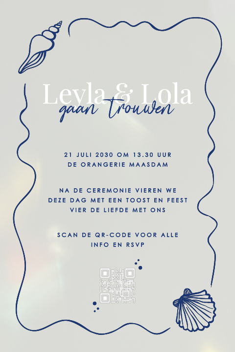 Transparante trouwkaart acryl in nautisch thema met blauwe details