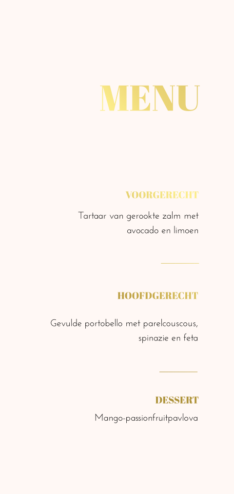 Kerstmenu kaart maken goudfolie