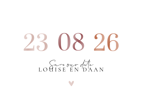 Stijlvolle save the date met kleurrijke datum in hoogglans