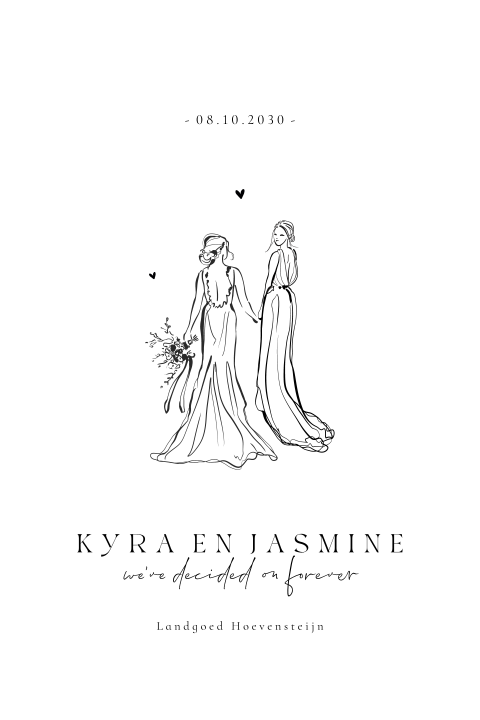 Trouwkaart elegant met illustratie van twee bruiden