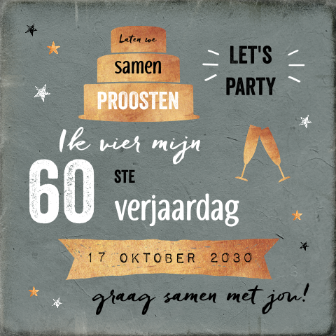 Stoer design uitnodiging verjaardag met goud