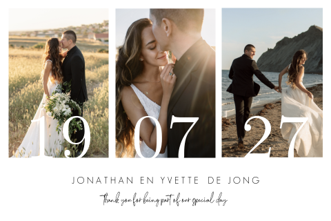 Bedankkaart trouwen met foto romantisch
