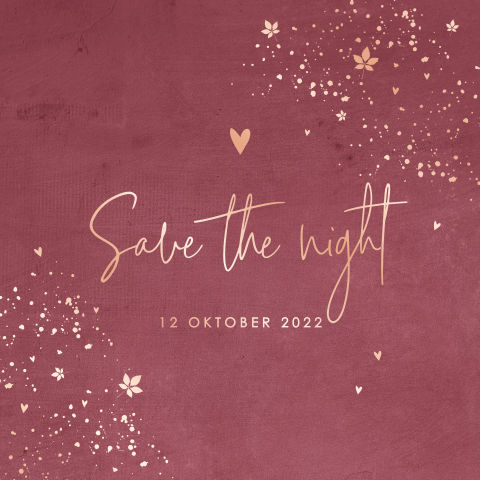 Romantische save the night kaart met roségoudfolie