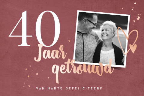 Felicitatiekaart huwelijksjubileum met foto en roségoudfolie