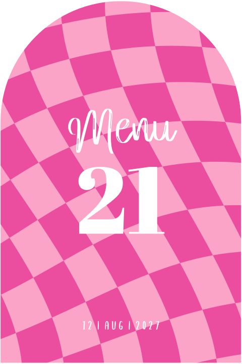Menukaart 21 diner disco roze geblokt met boog