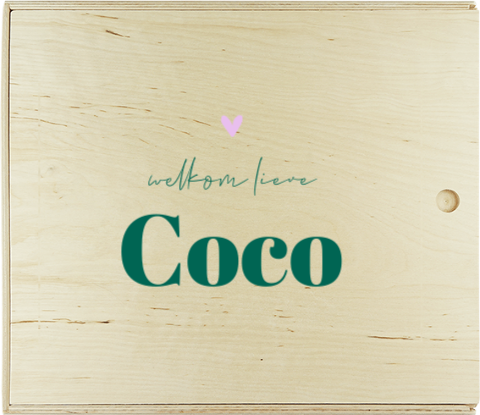 Presentatiedoos met colorblocking groen en roze met hartje