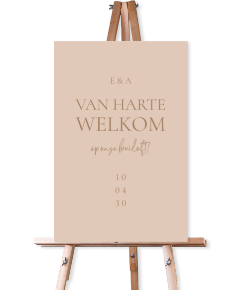 Welkomstbord bruiloft in neutrale kleuren