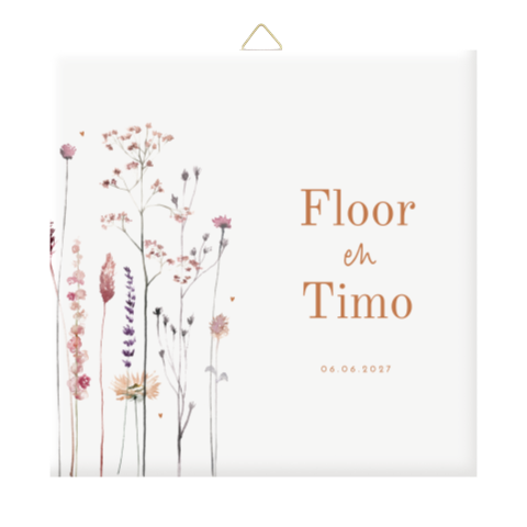 Boho bruiloft tegeltje met droogbloemen