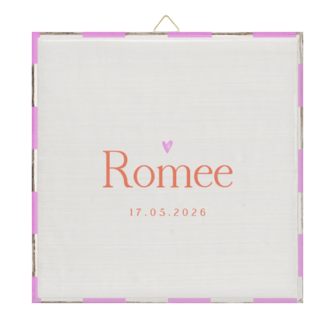 Geboortetegeltje met naam kraamcadeau color blocking in roze en oranje