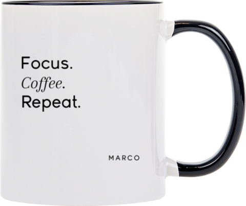 Mok met focus coffee repeat design als praktisch bedrijfs­cadeau