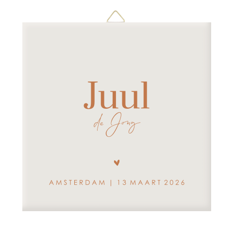 Klassiek geboorte tegeltje met koperlook letters