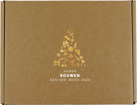 Kadodoos met kerstboom van gereedschap en tekst