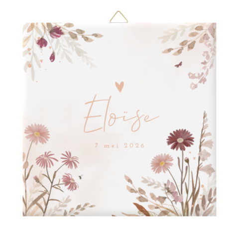 Geboortetegeltje met vintage bloemen