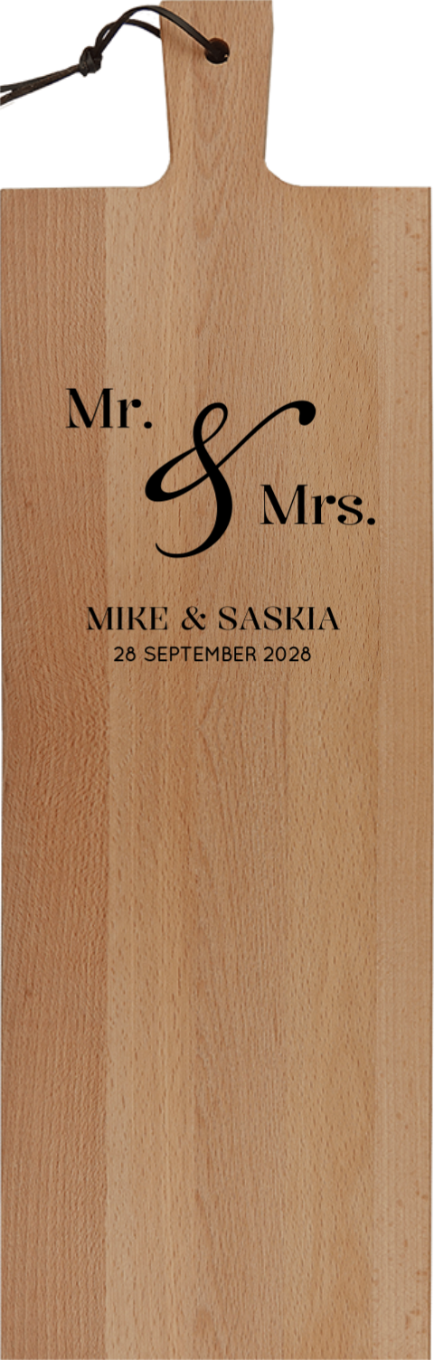 Borrelplank met tekst "Mr & Mrs" | Staand