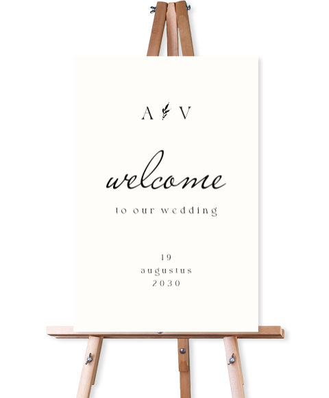 Welkomstbord bruiloft met stijlvolle typografie