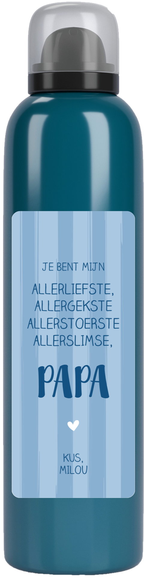 Douchefoam vaderdag met blauwe tekst en strepen