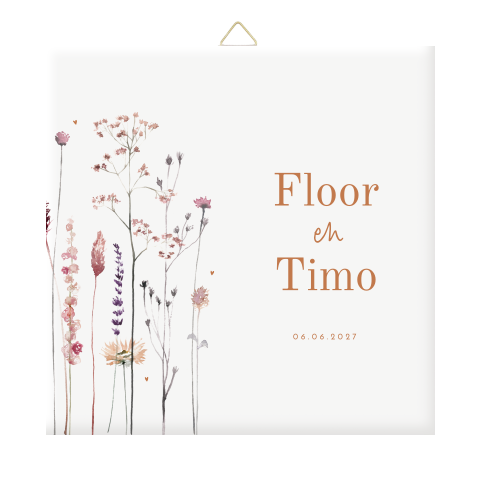 Boho bruiloft tegeltje met droogbloemen