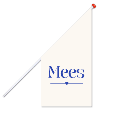 Geboortevlag met blauwe typografie en hartje