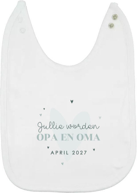 Slabbetje zwangerschapsaankondiging voor opa en oma met blauw hartje