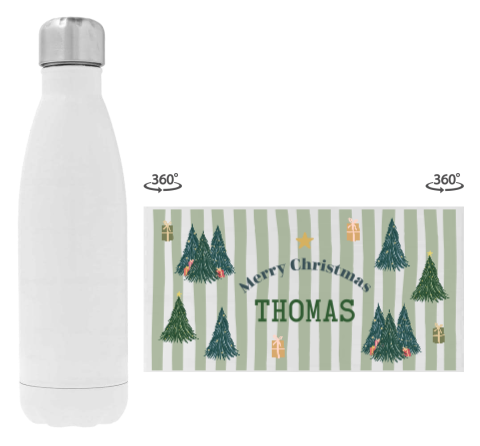 Rvs-fles in kerstthema met naam