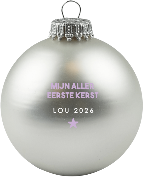 Milestone kerstbal met naam baby's eerste kerst met lila ster