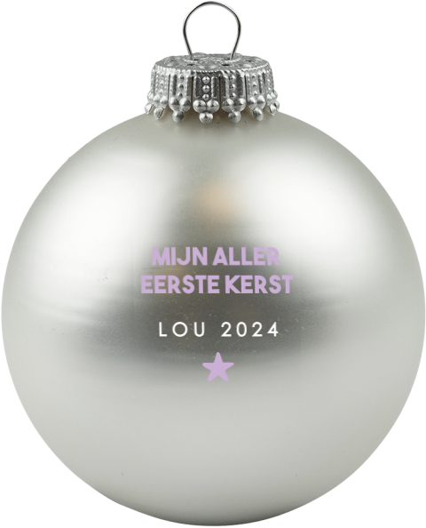 Milestone kerstbal met naam baby's eerste kerst met lila ster