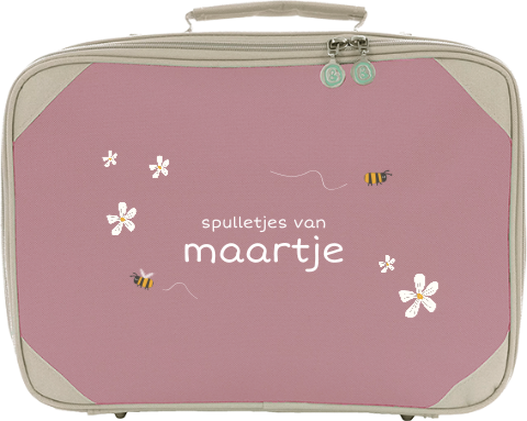 Koffertje met bloemetjes, bijtjes en naam
