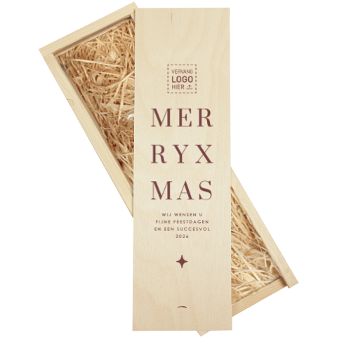 Relatiegeschenk kerst wijnkist bedrukken met logo
